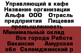 Управляющий в кафе › Название организации ­ Альфа, ООО › Отрасль предприятия ­ Пищевая промышленность › Минимальный оклад ­ 15 000 - Все города Работа » Вакансии   . Амурская обл.,Селемджинский р-н